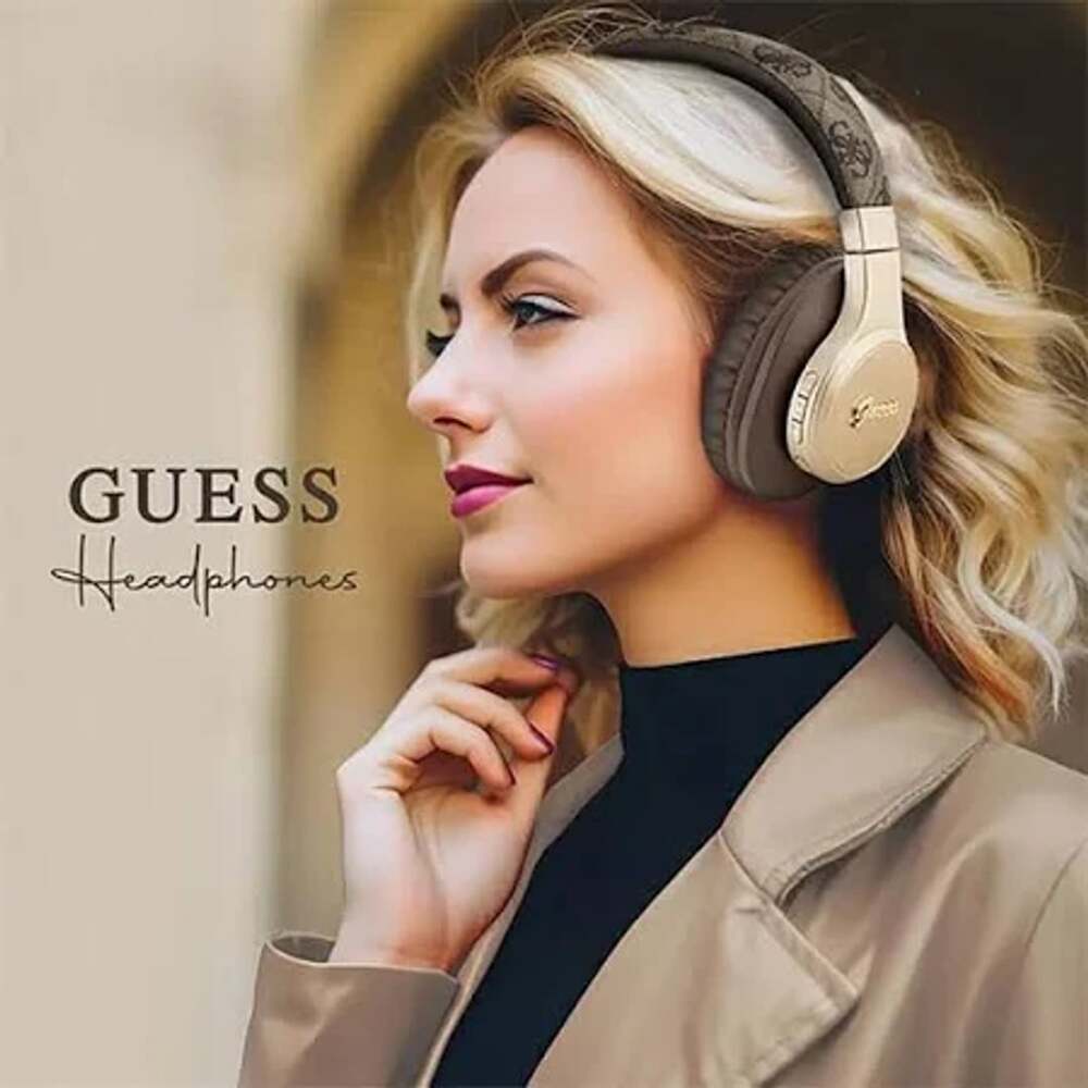 Guess Wireless Headphones Brown Gold 4G Script Logo